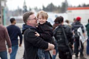 Eddie visits father Mark Savela on set